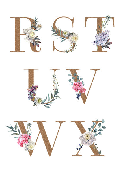 水彩花卉花环字母婚礼装饰