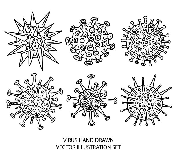 细菌病毒图标集。草图