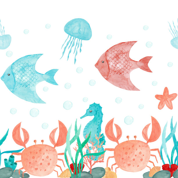 海鲜 螃蟹 鱼 水母 海草 水
