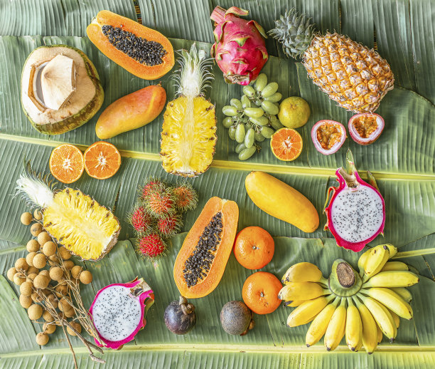 热带风情水果图案 香蕉叶 橙子