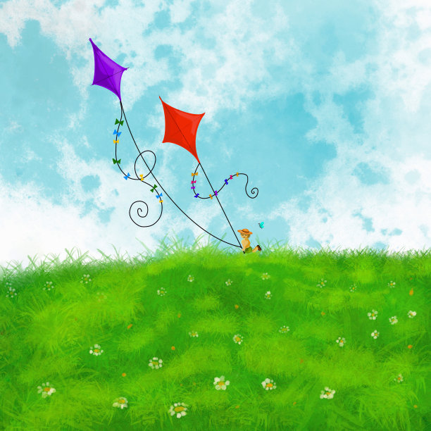 草地上放风筝