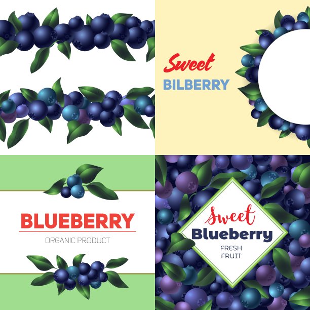 浆果蓝莓矢量图案背景