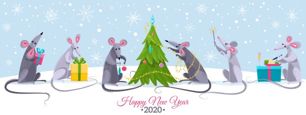 卡通老鼠迎新年