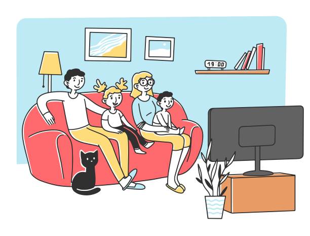 一家人看电视插画