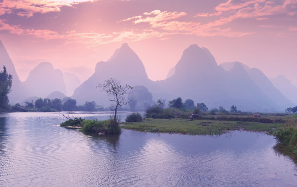 山村河流山景