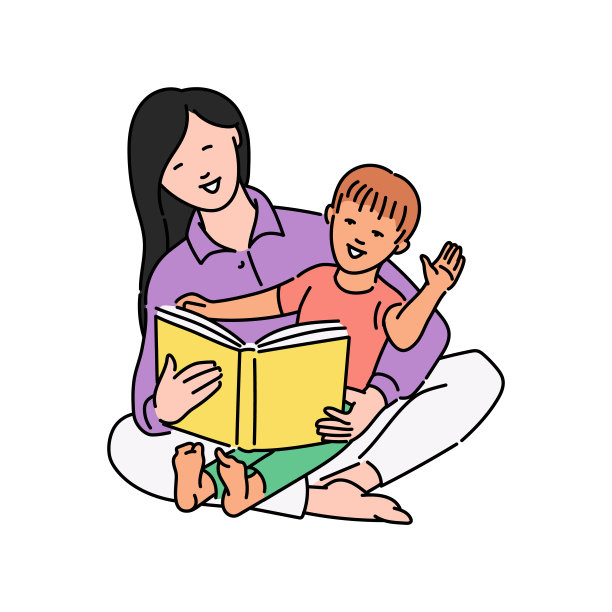 亲子插画母子阅读陪伴