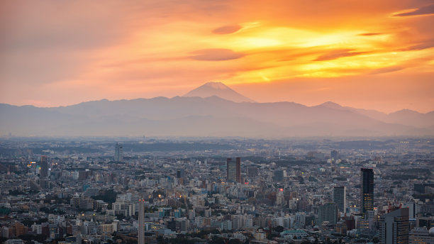 夕阳下建筑群摄影