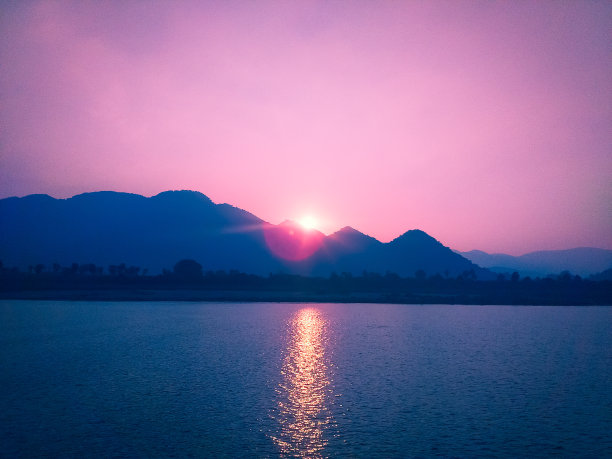 夕阳水纹湖泊波纹