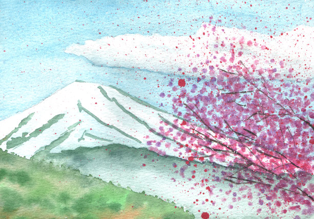 富士山樱花插画