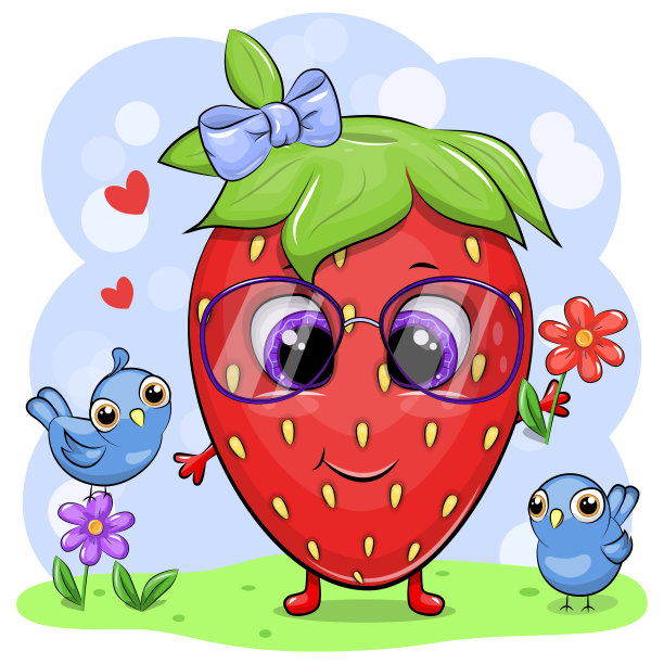 卡通花朵草莓