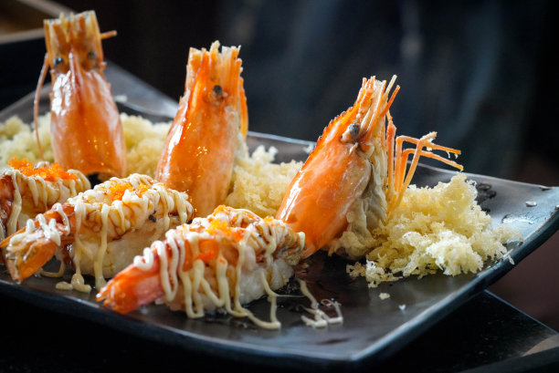 自助餐炸虾传统美食背景