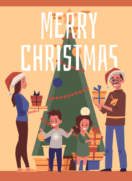亲子插画母子圣诞节海报