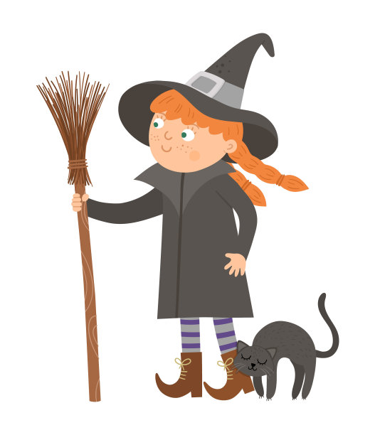 巫女 女孩 猫 魔法帽