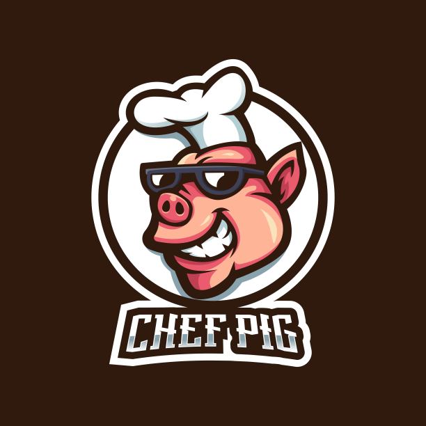 可爱小猪logo野猪标志设计