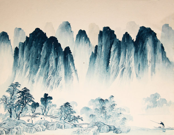 水墨画插画背景素材中国风山水画