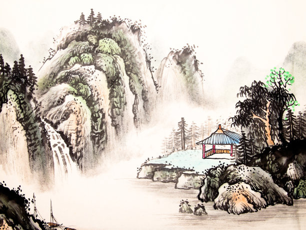 中国古风山水水墨背景图片