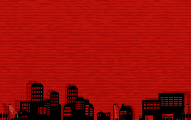 红色底纹城市剪影背景图