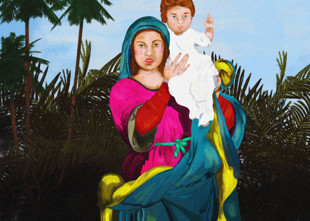 圣母耶稣人物油画
