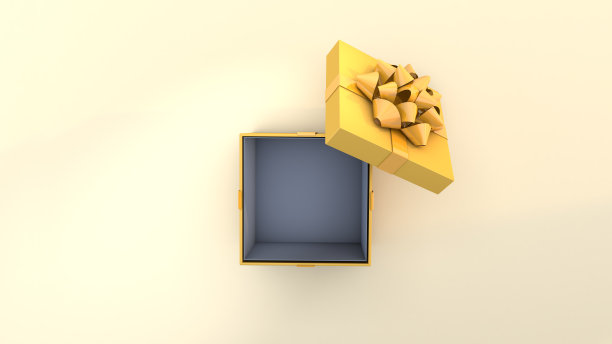 打开黄色背景上的黄色礼品盒