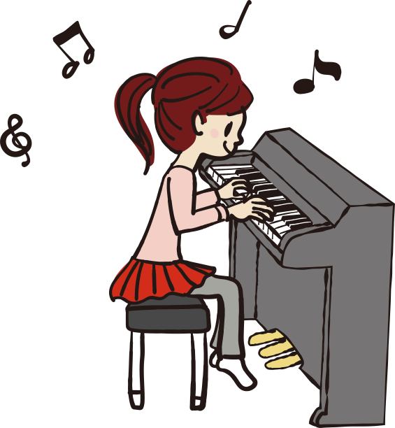 弹琴的小女孩插画