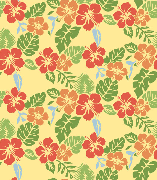 夏威夷风格的热带花卉图案
