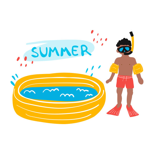 亲子插画夏天游泳池
