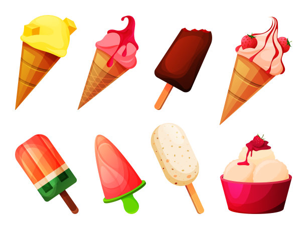草莓冰淇淋球卡通插画