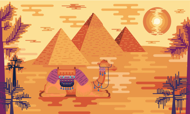 粉色沙漠骆驼扁平风格插画