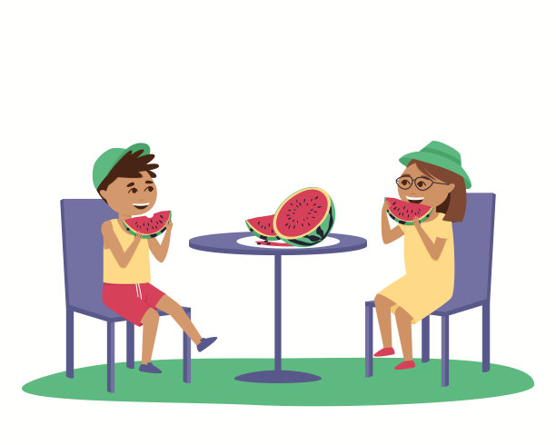 扁平化女孩吃西瓜
