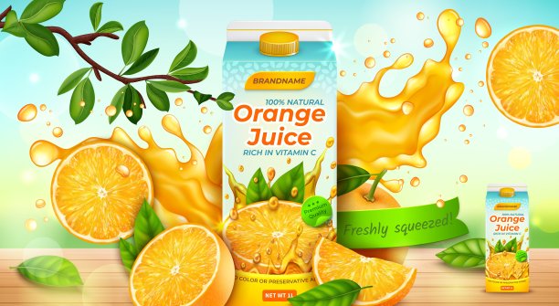 饮料鲜榨果汁宣传海报橙汁