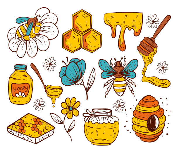 手绘蜜蜂花朵