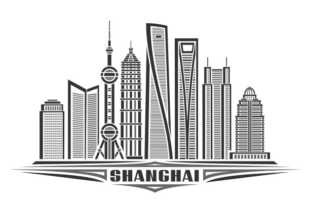 上海浦东建筑线描