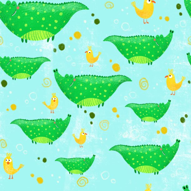 印花图案卡通可爱鳄鱼小绿