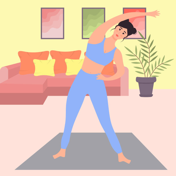 室内客厅沙发居家瑜伽锻炼插画