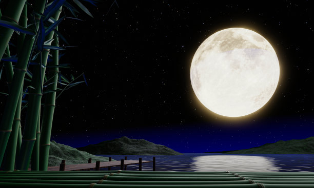 月亮中秋明月大海