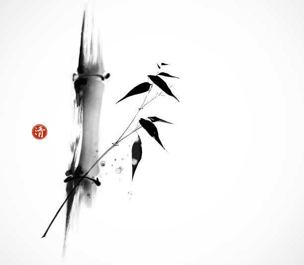 中国风水墨竹子矢量图