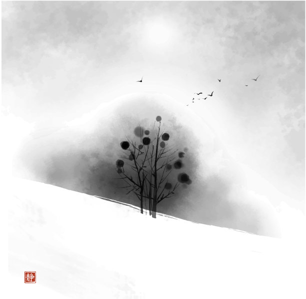 中国风冬天雪景画