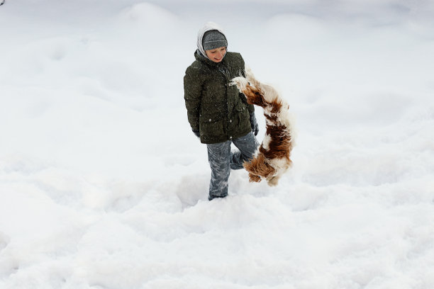 雪地冬季玩耍儿童男孩情侣