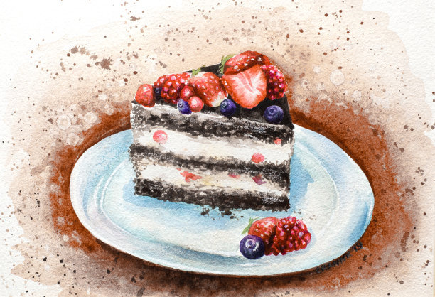 水彩蓝莓蛋糕