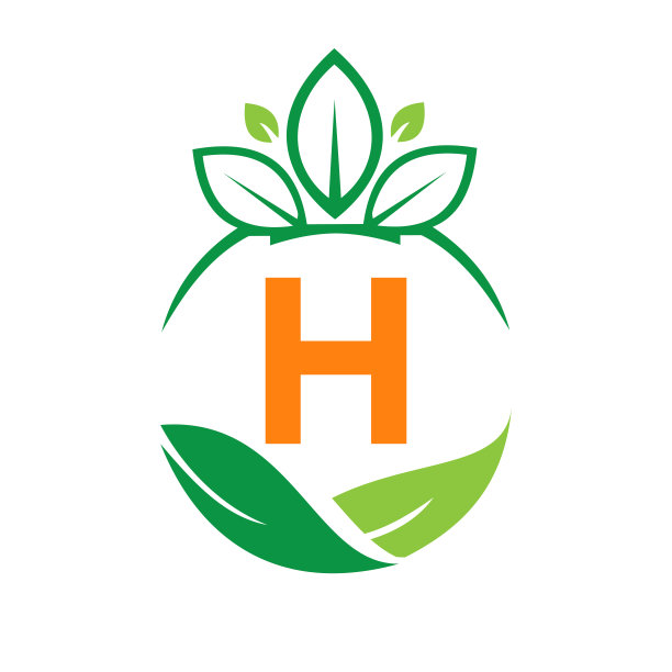 h字母叶子健康环保标志logo