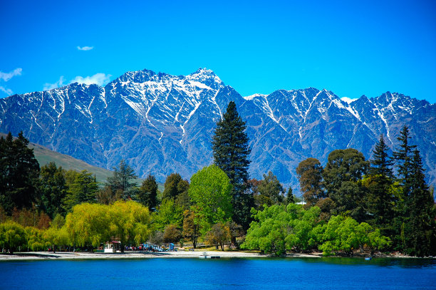 蓝天白云新西兰小镇风景景观