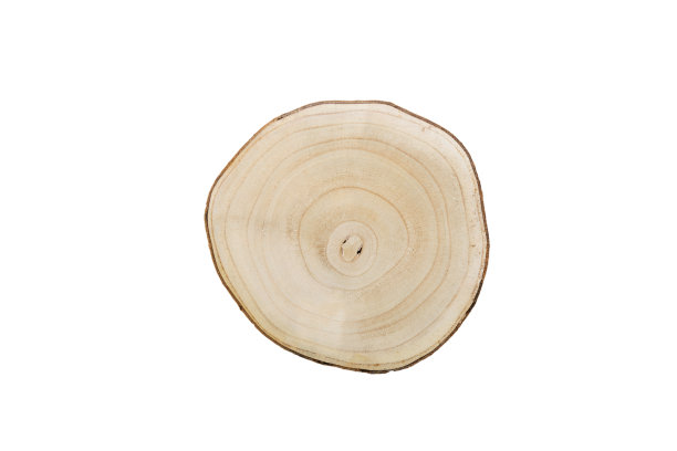 木质背景上隔离的圆形木质砧板