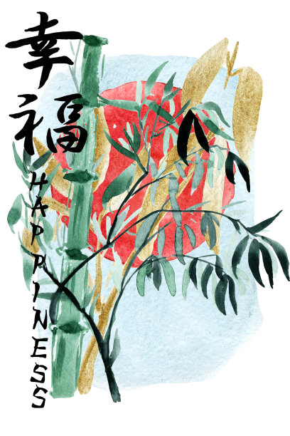 竹子节节高水墨中国风格画