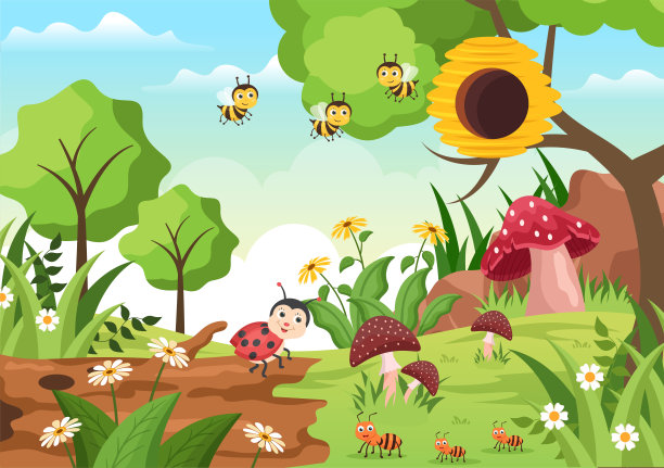 卡通花园蜜蜂矢量图