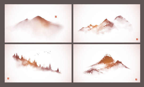 中国风水墨山水远山意境装饰画