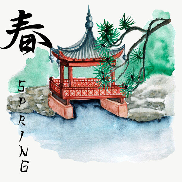 地产插画中国风森林