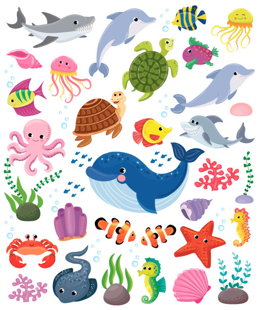 海底世界可爱海豚海龟热带鱼背景