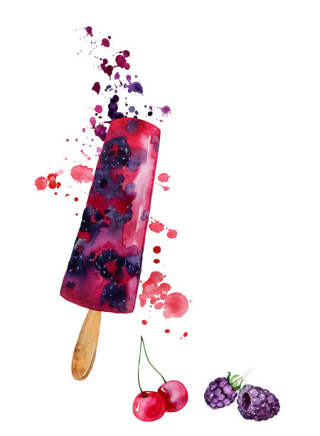手绘水彩草莓水果插画