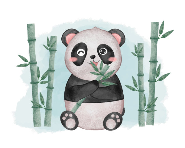 卡通熊猫手绘高清图竹子