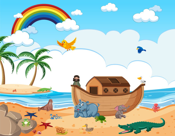 小船海洋插画卡通背景素材